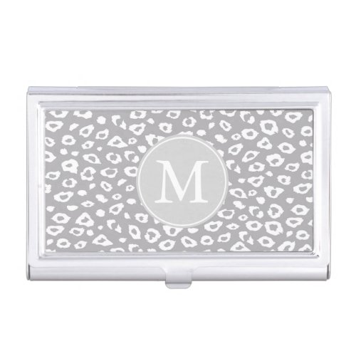 Grey and White Leopard Print Business Card Holder