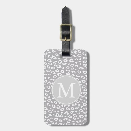 Grey and White Leopard Print Monogram Luggage Tag