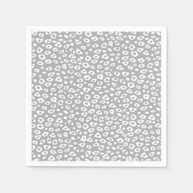Grey and White Leopard Print Paper Napkins (Front)
