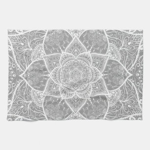 Grey and White Mandala - Loergann in Stone Kitchen Towel