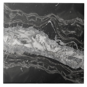 Grey and white marble and silver abstract ceramic tile
