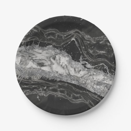 Grey and white marble and silver abstract paper plates