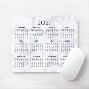 Grey and White Marble   Custom 2021 Calendar Mouse Pad