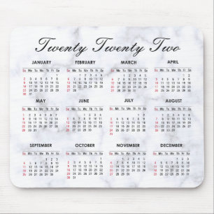 Grey and White Marble   Custom 2022 Calendar Mouse Pad
