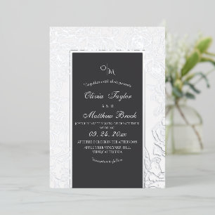 Grey and White Modern Flower Foil Wedding Invitation