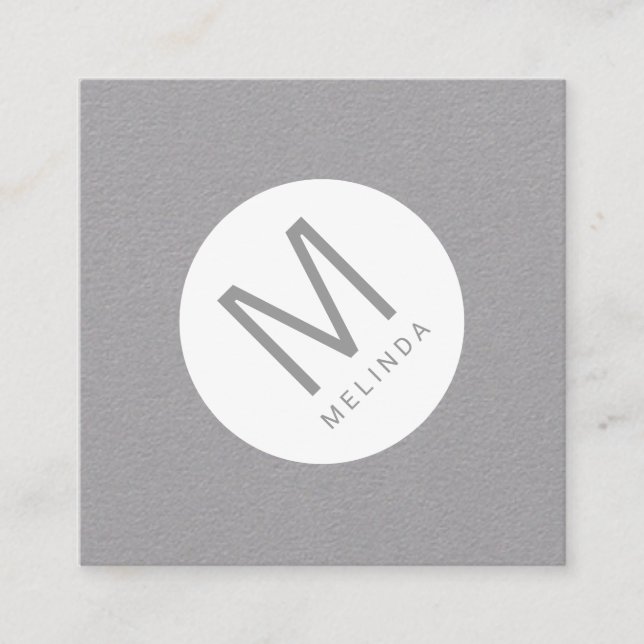 Grey and White Modern Minimalist Monogram Square Business Card (Front)