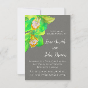 Grey and white modern simple orchid flower wedding invitation