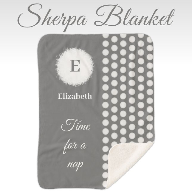 Grey and white monogram time for a nap sherpa blanket (Creator Uploaded)