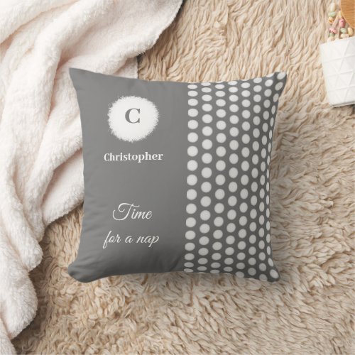 Grey and white monogram time for a nap throw pillow
