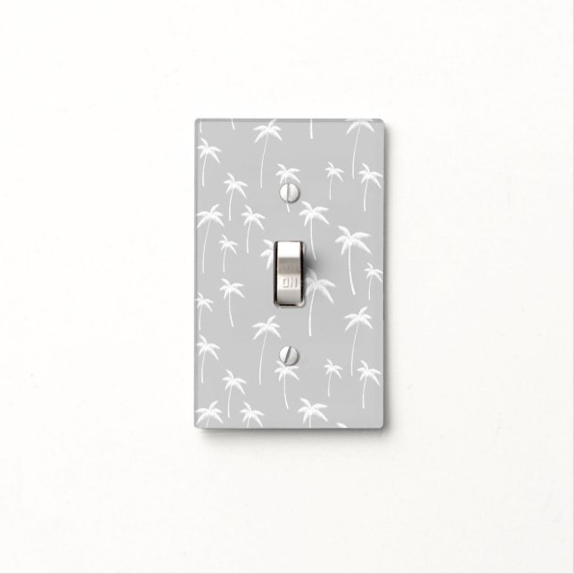 Grey and White Palm Trees Light Switch Cover (In Situ)