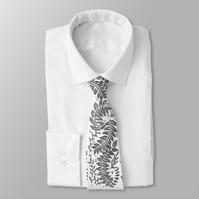 Grey and White Patterned Necktie (Tied)