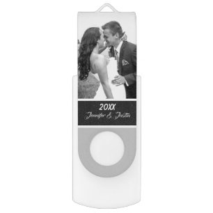 Grey and White Personalized Wedding  Flash Drive