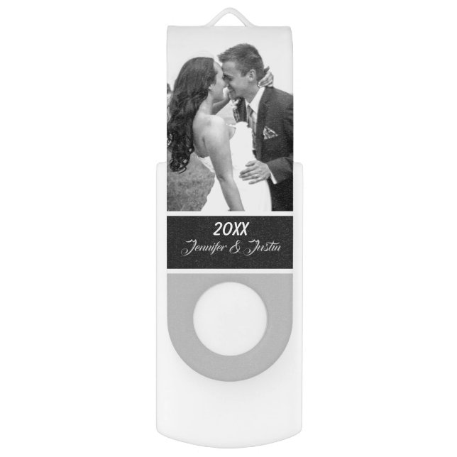Grey and White Personalized Wedding  Flash Drive (Front Vertical)
