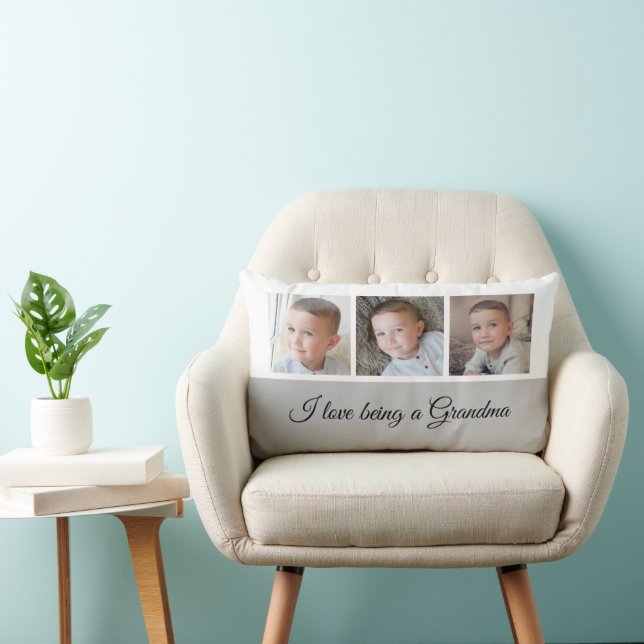 Grey and white photo collage for Grandma Lumbar Pillow (Chair)