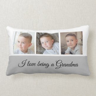 Grey and white photo collage for Grandma Lumbar Pillow