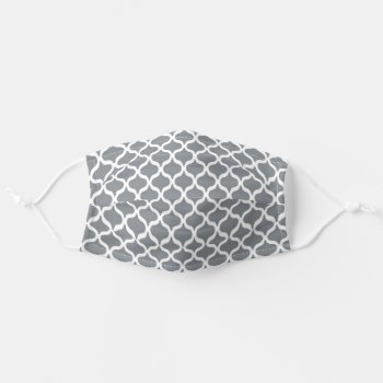 Grey And White Quatrefoil Contemporary Face Mask by GIFTSBYHEATHERMYERS at Zazzle