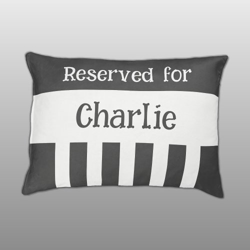 Grey and white reserved for name stripes pet bed