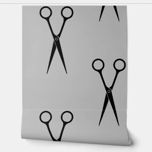 Grey and White Scissors Hair Stylist Pattern Wallpaper
