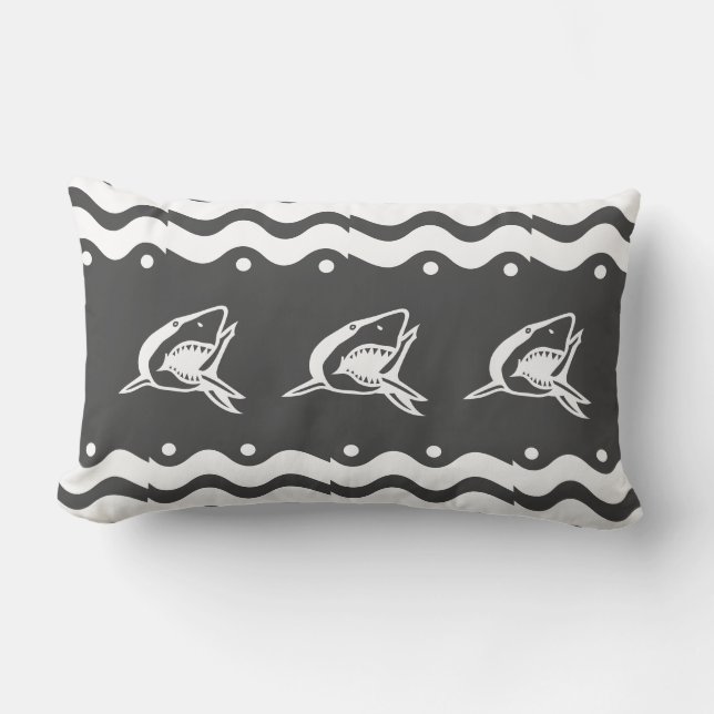 Grey and white Shark Lumbar Pillow (Front)