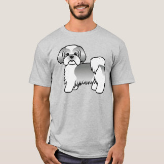 Grey And White Shih Tzu Cute Cartoon Dog T-Shirt