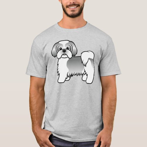 Grey And White Shih Tzu Cute Cartoon Dog T_Shirt