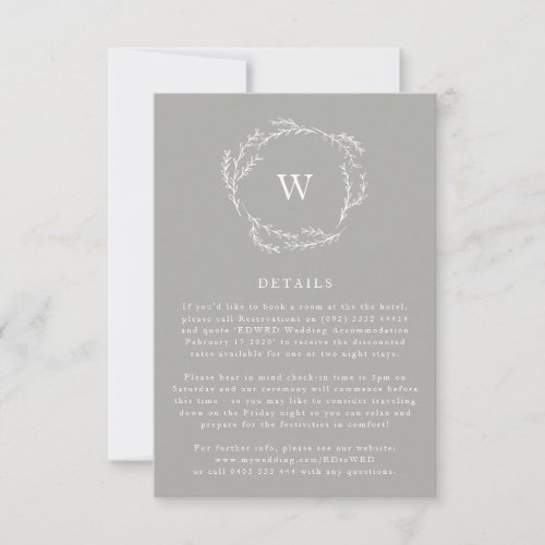 Grey and White Simple Wreath Wedding details Card