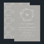Grey and White Simple Wreath Wedding Invitation<br><div class="desc">Simple Grey and White Modern Wreath Wedding Invitation for a modern wedding formal or informal. Grey and white with a hand drawn wreath to add your surname initials.</div>