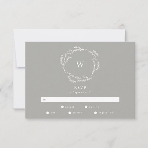 Grey and White Simple Wreath Wedding RSVP