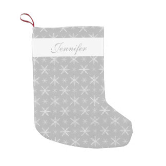 Grey And White Snowflakes With Custom Name Small Christmas Stocking