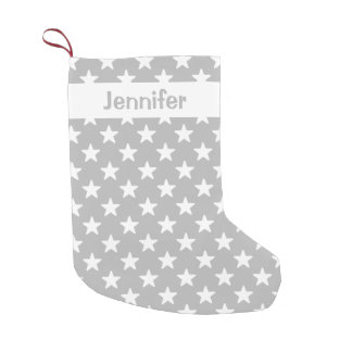 Grey And White Star Pattern With Custom Name Small Christmas Stocking