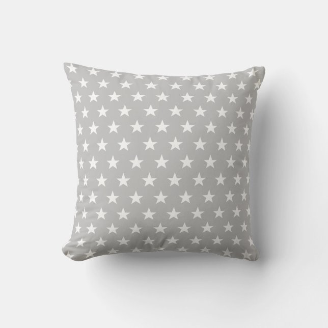 Grey and White Star Throw Pillow (Front)