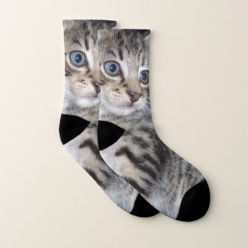 Grey And White Striped Kitten Socks