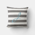 Grey And White Striped Monogram Nursery Pillow at Zazzle