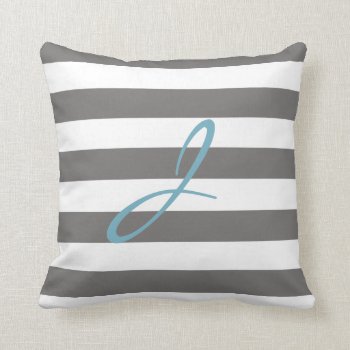Grey And White Striped Monogram Nursery Pillow by bellababydesigns at Zazzle