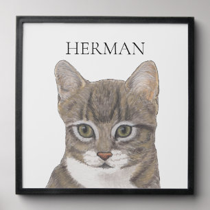 Grey and White Striped Tabby Cat Pet Portrait Peel And Stick Photo Tile