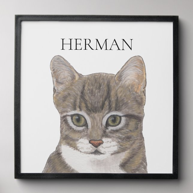 Grey and White Striped Tabby Cat Pet Portrait Peel And Stick Photo Tile (Front Set)