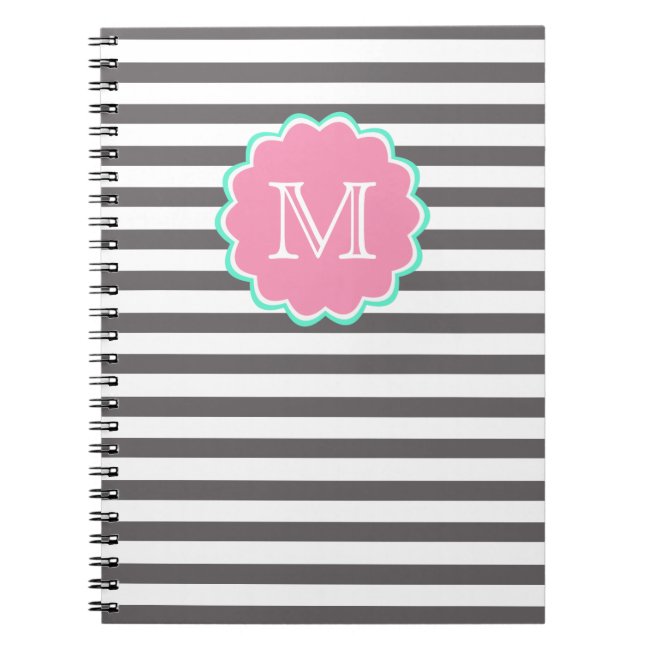Grey and white stripes, Monogram Notebook