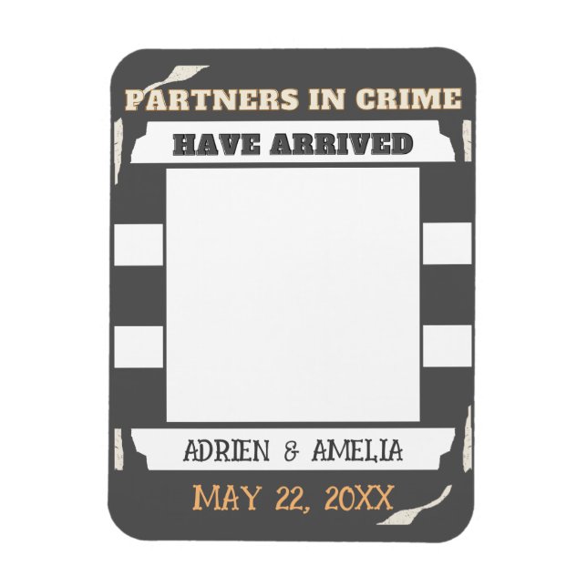 Grey and White Stripes Twin Baby Announcement Magnet (Vertical)