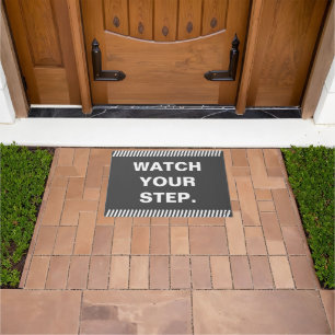 Grey and White Watch your step doormat