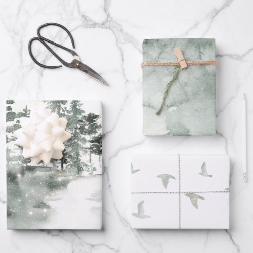 Grey and White Winter Assorted Wrapping Paper Sheets