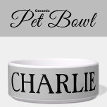 Grey and white with a name cat or dog bowl<br><div class="desc">Simple grey,  black and white pet feeding bowl for your dog or cat.</div>
