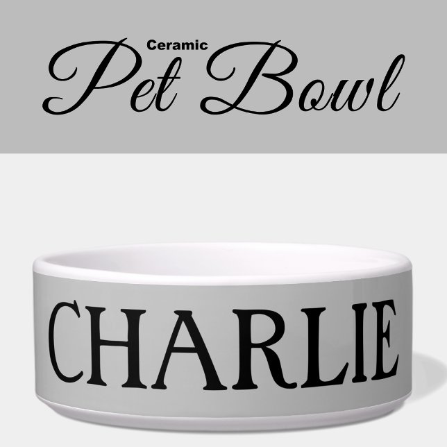 Grey and white with a name cat or dog bowl (Creator Uploaded)