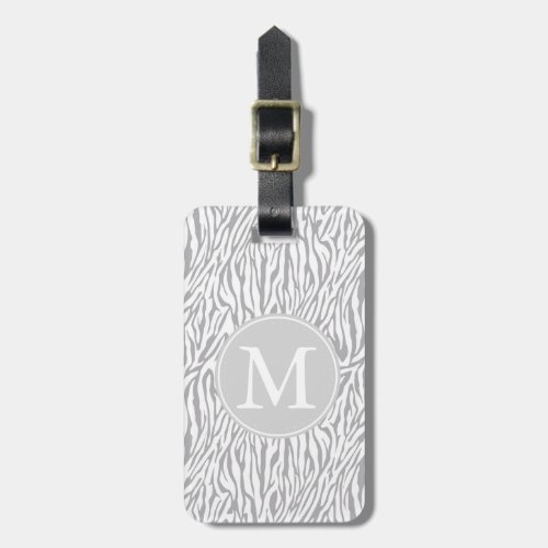 Grey and White Zebra Print Mongram Luggage Tag