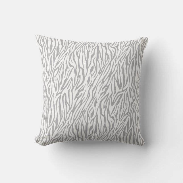 Grey and White Zebra Print Throw Pillow (Front)