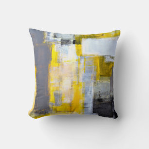 Grey and Yellow Abstract Art Paintingabstract,art, Throw Pillow
