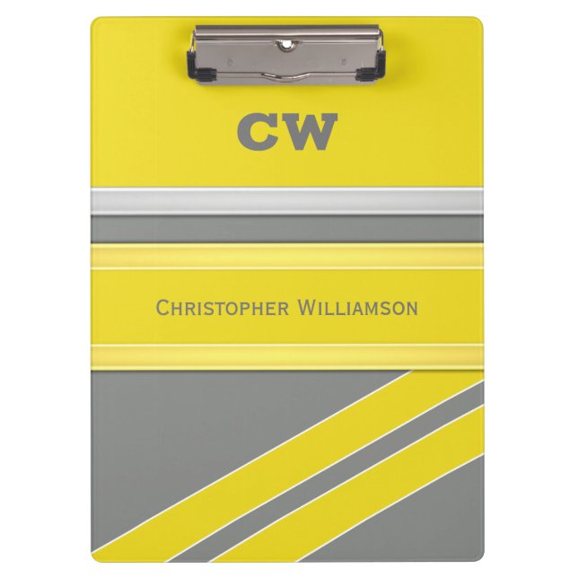 Grey and yellow add name initials office clipboard (Front)