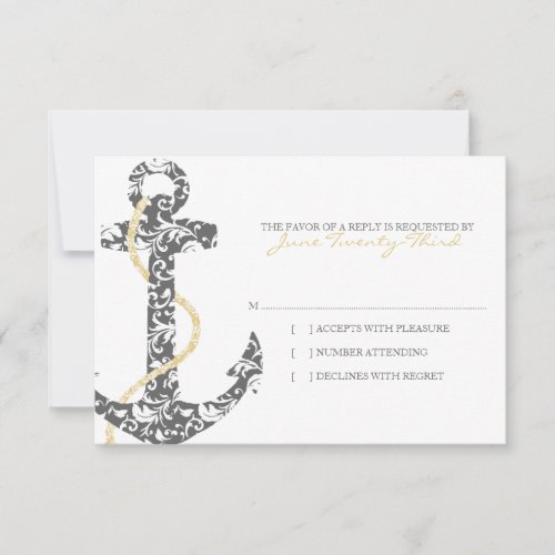 Grey and Yellow Anchor Beach Wedding rsvp