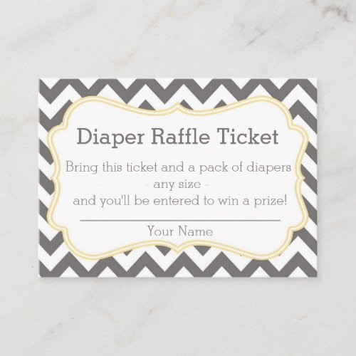 Grey and Yellow Chevron Diaper Raffle Ticket Business Cards