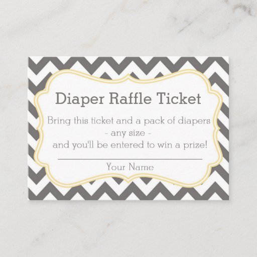 Customizable Grey and Yellow Chevron Diaper Raffle Ticket Business Cards