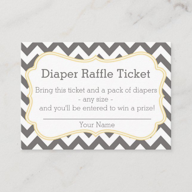Grey and Yellow Chevron Diaper Raffle Ticket Enclosure Card (Front)